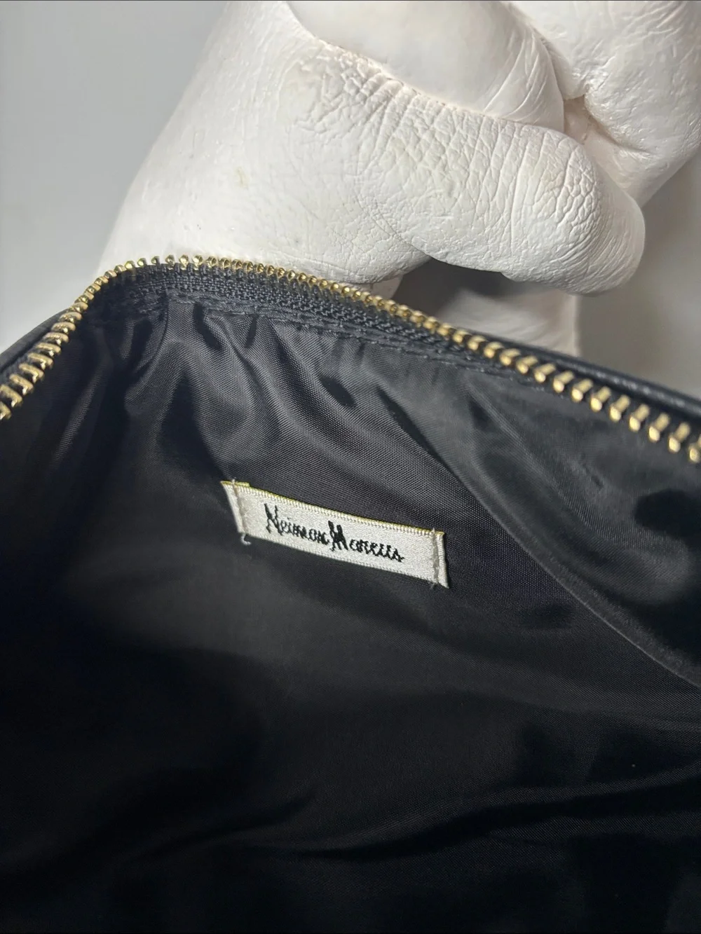 Vintage Neiman Marcus Black Leather Cosmetic Zip Pouch